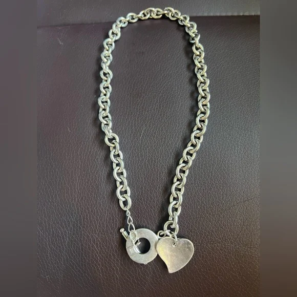 Vintage Chunky 925 silver toggle double heart necklace chain 65 grams! 16” long - Picture 3 of 5